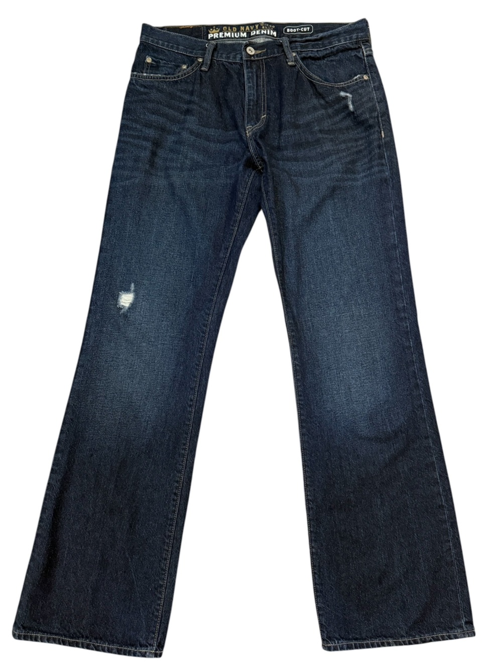 Old Navy Premium Denim Bootcut Jeans 32x34 Fits 33x33 Distressed Dark Wash